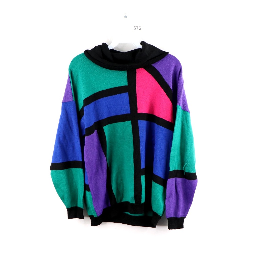 Vtg 90s Streetwear Color Block Turtleneck Sweater